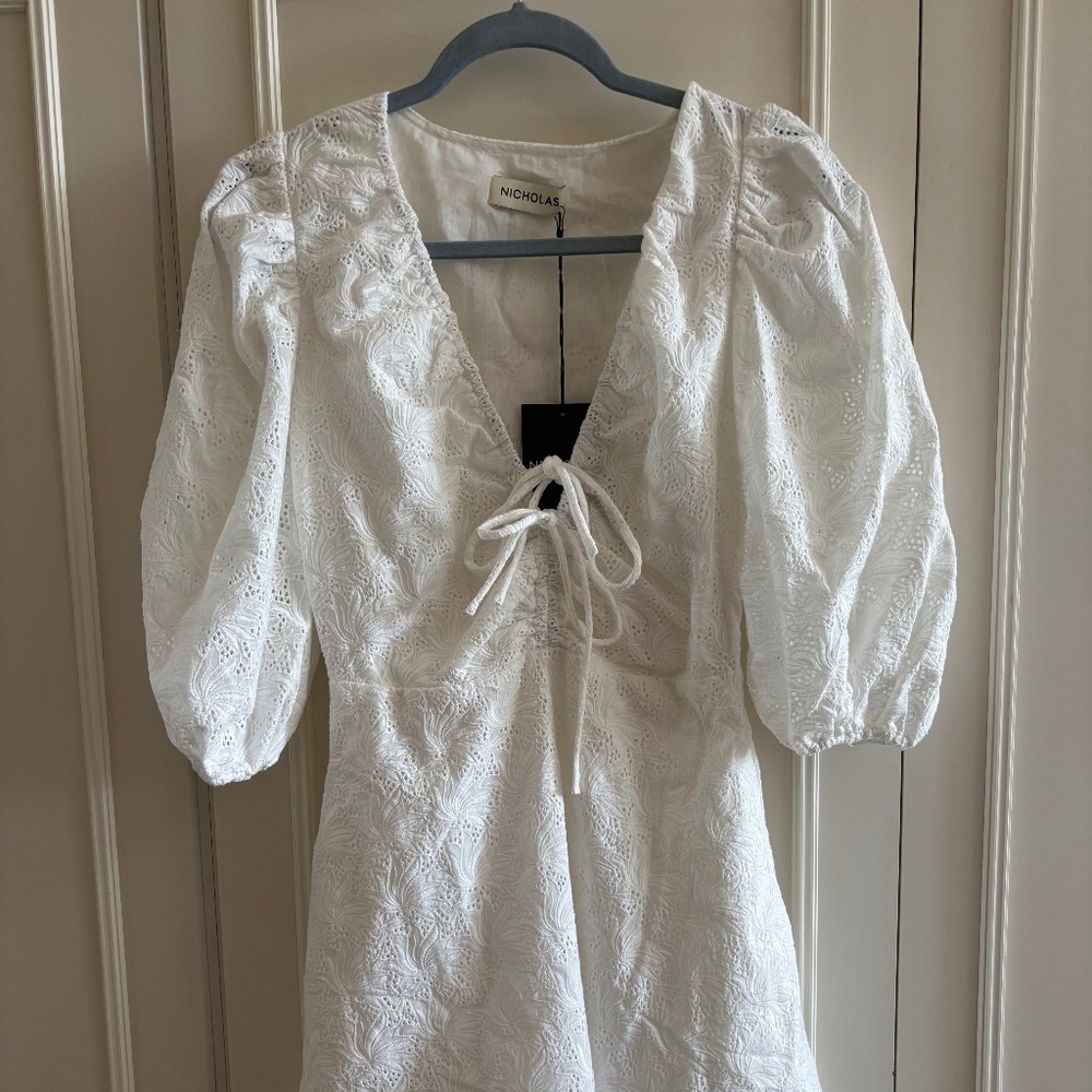Nicholas Danni white eyelet mini dress, RRP $460